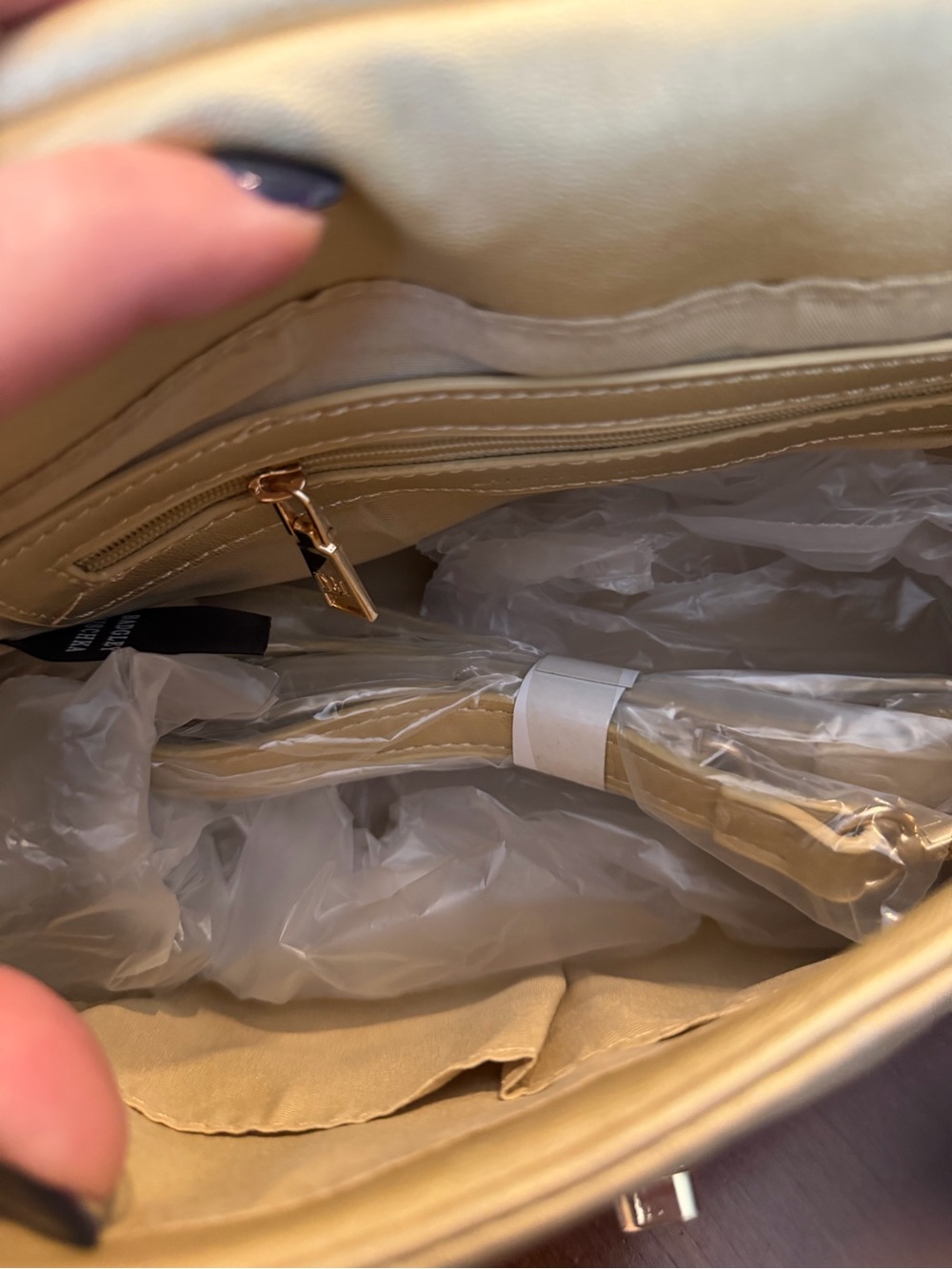 Badgley Mischka Metallic Gold Quilted Satchel with Logo Hardware - Picture 4 of 5